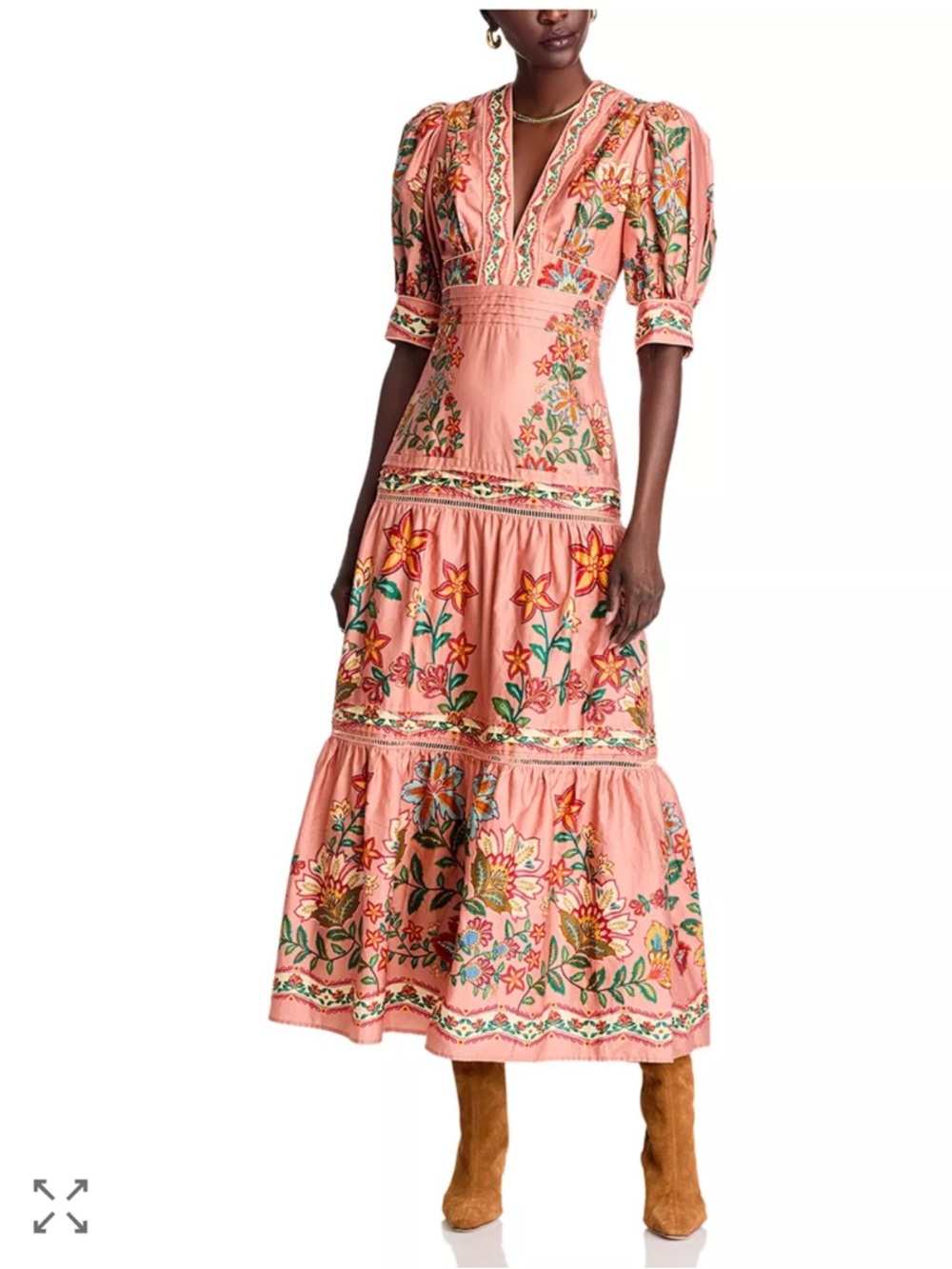 FARM Rio Pink Garden Delight Short Sleeve Maxi Dress size XS tailored